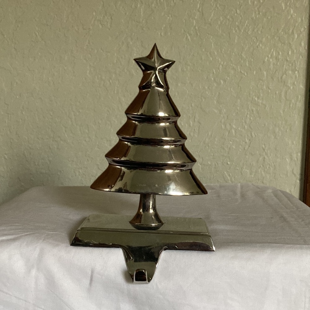 Silver Tree Star Stocking Holder Christmas Holiday Decor Heavy Hanger